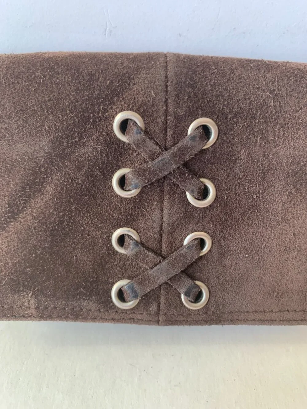 American Eagle Vintage Y2k Suede Wallet Dark Brown Lace Up Small Bifold Boho Hip